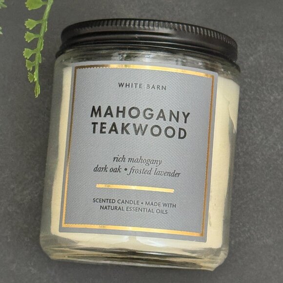 BBW Mahogany Teakwood White Barn Bath & Body Works Mason Jar Single Wick Candle - Picture 5 of 10